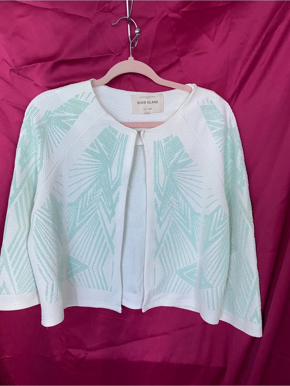 River Island White and Mint Geometric Open Cardigan